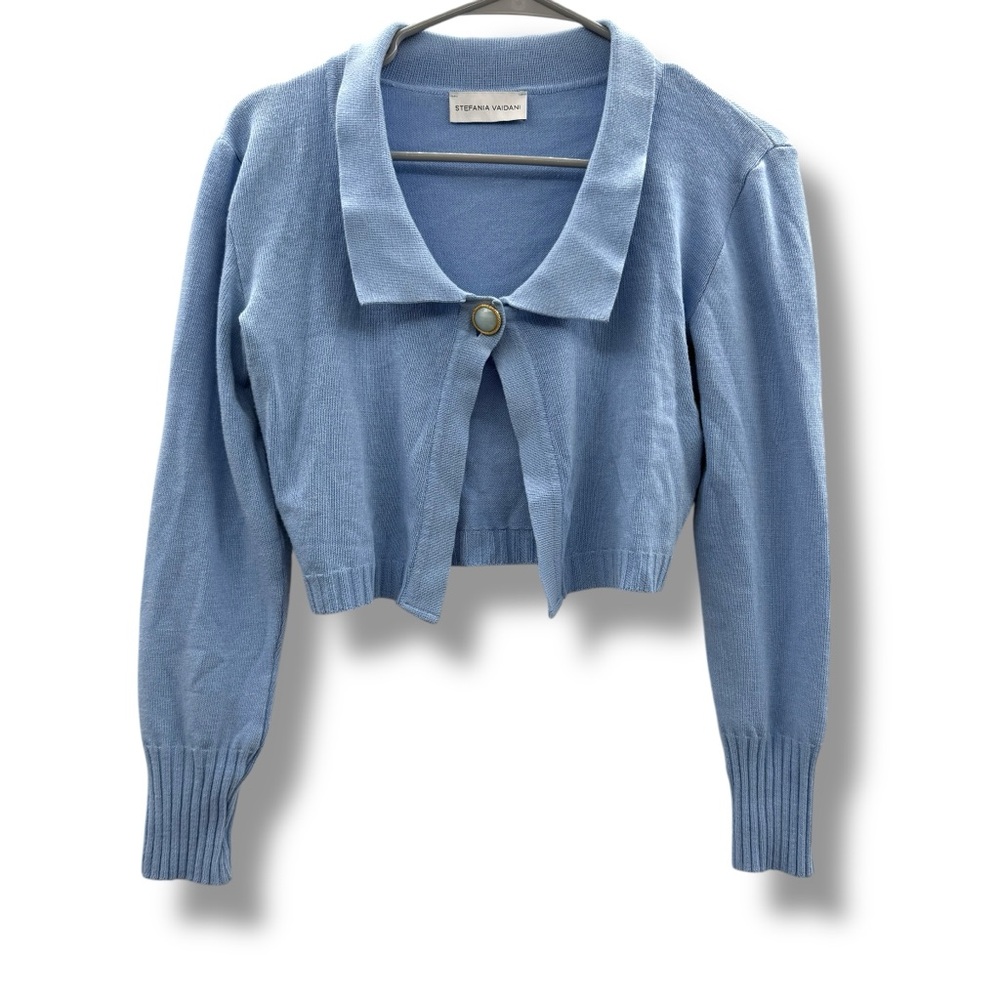 Stefania Vaidani Cropped Cardigan‎ Small Powder Blue Long Sleeve Button Front